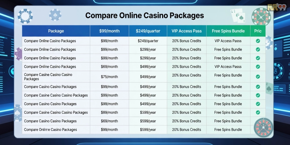 Hình ảnh bảng giá chi tiết các gói dịch vụ top casino rr99 cập nhật mới nhất