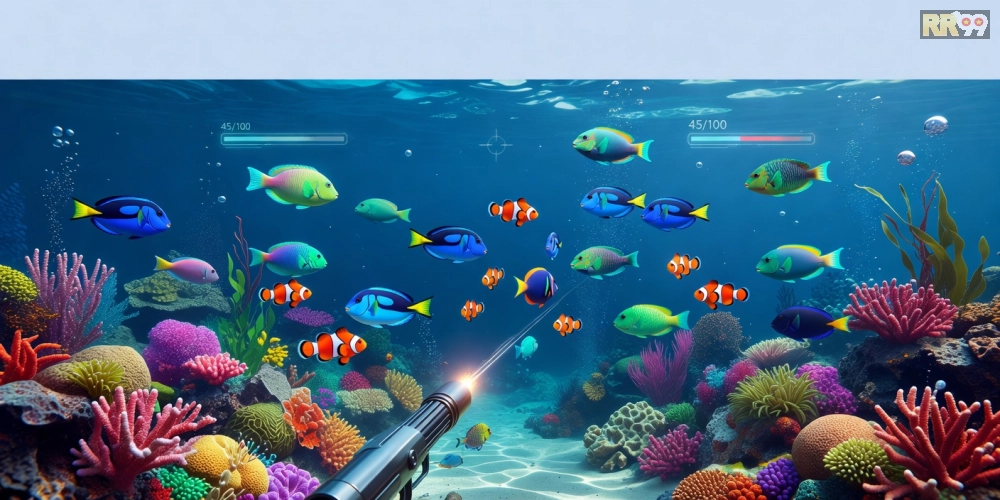 Minh họa khái niệm bắn cá online rr99 với giao diện game sống động và người chơi tham gia
