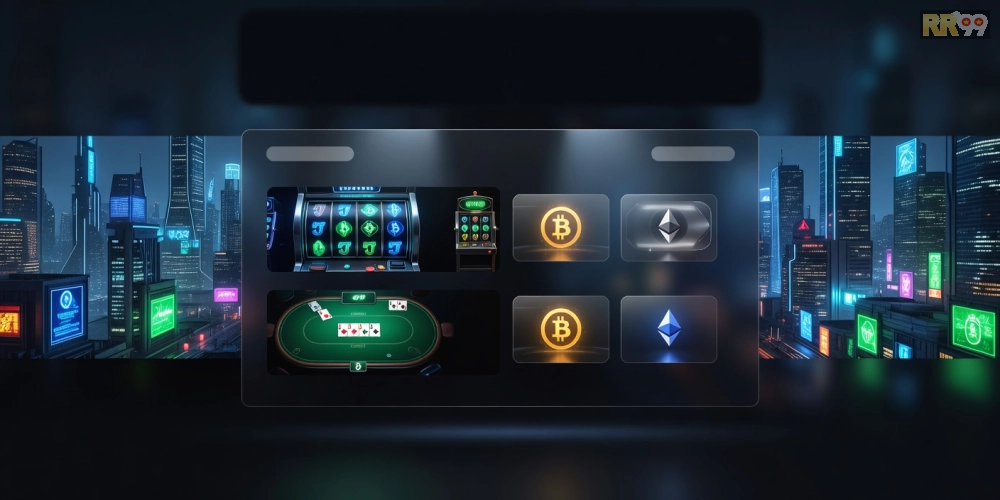 Hình ảnh minh họa nền tảng crypto casino rr99 với giao diện hiện đại và biểu tượng tiền mã hóa.