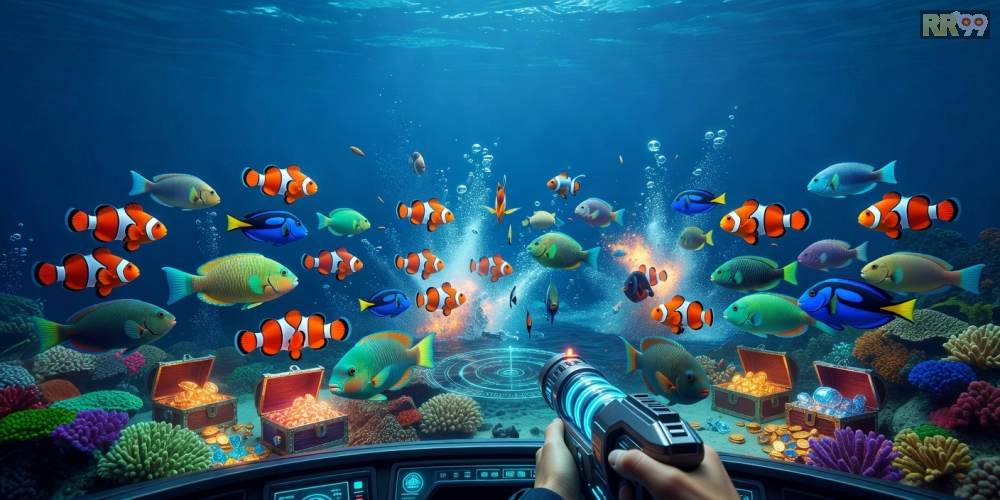 Hình ảnh minh họa gameplay game bắn cá rr99 với cá đa dạng và súng mạnh mẽ