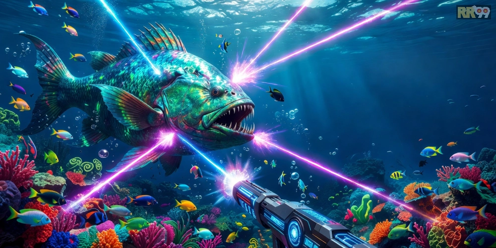 Top game bắn cá đổi thưởng rr99 với hình ảnh cá boss khổng lồ đang bị săn