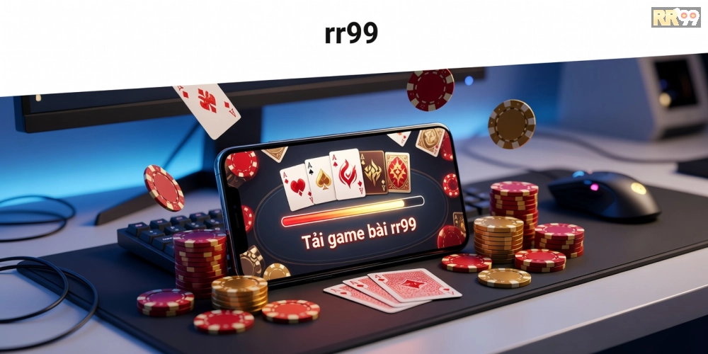 Caption mô tả khái niệm tải game bài rr99 với giao diện hiện đại và các trò chơi phổ biến