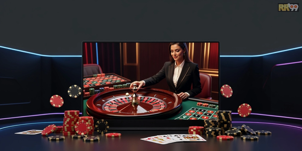 Minh họa khái niệm trực tiếp casino rr99 với giao diện sòng bạc hiện đại