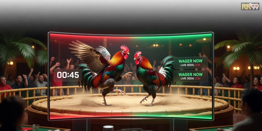 Minh họa giao diện xem đá gà trực tiếp casino rr99 với chất lượng HD sắc nét