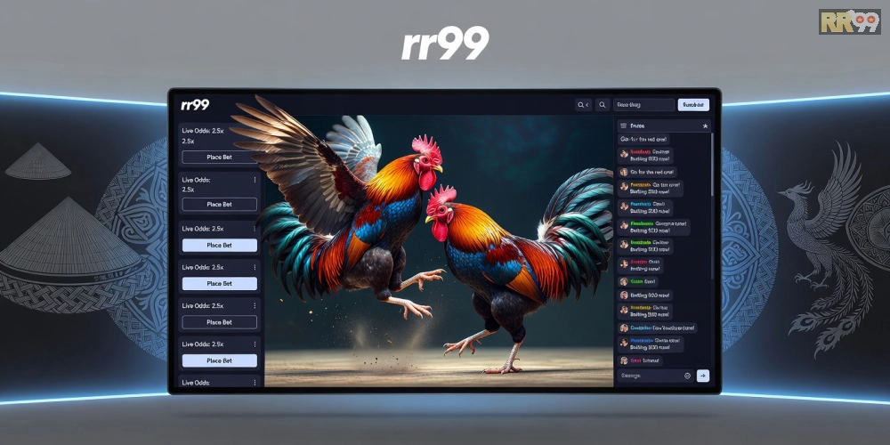 Minh họa khái niệm xem đá gà trực tuyến trên nền tảng rr99 với giao diện hiện đại